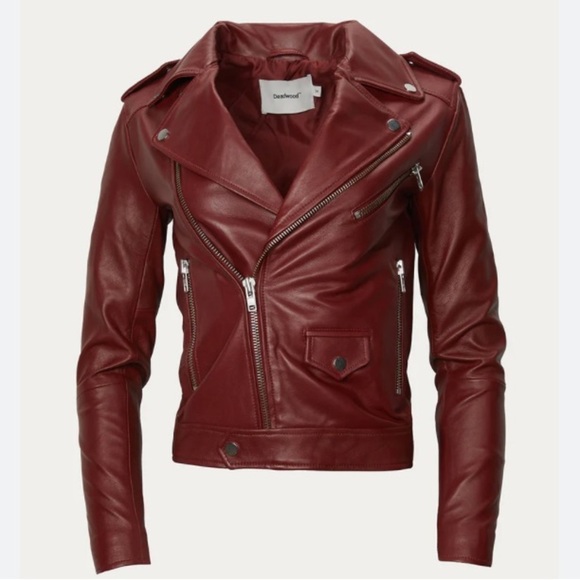 Deadwood River Biker Leather Jacket Stockholm Sweden in Burgundy Women’s Small - Picture 5 of 15
